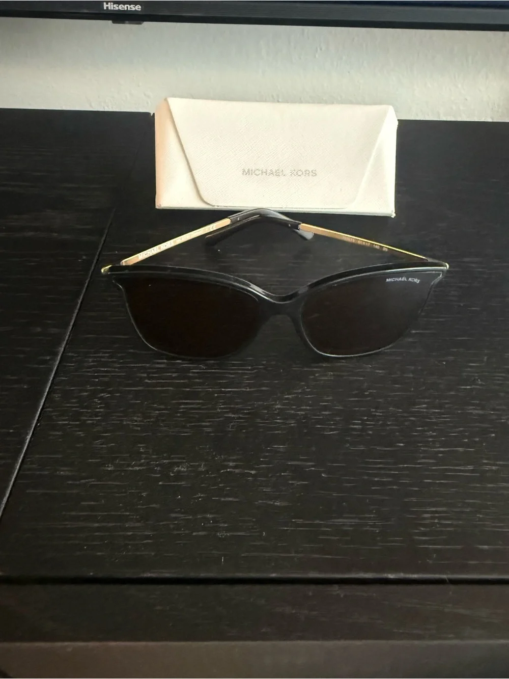 Michael Kors Black Cat-Eye Sunglasses with Cream Case